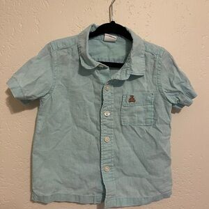 GAP Light Blue Kids Button Down Shirt with Bear Patch